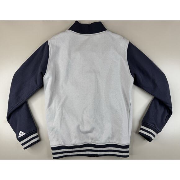 DC Shoes Free Agent Varsity Bomber Jacket Mens S Gray Navy Logo Zip-Up Skate Y2K - Picture 8 of 11